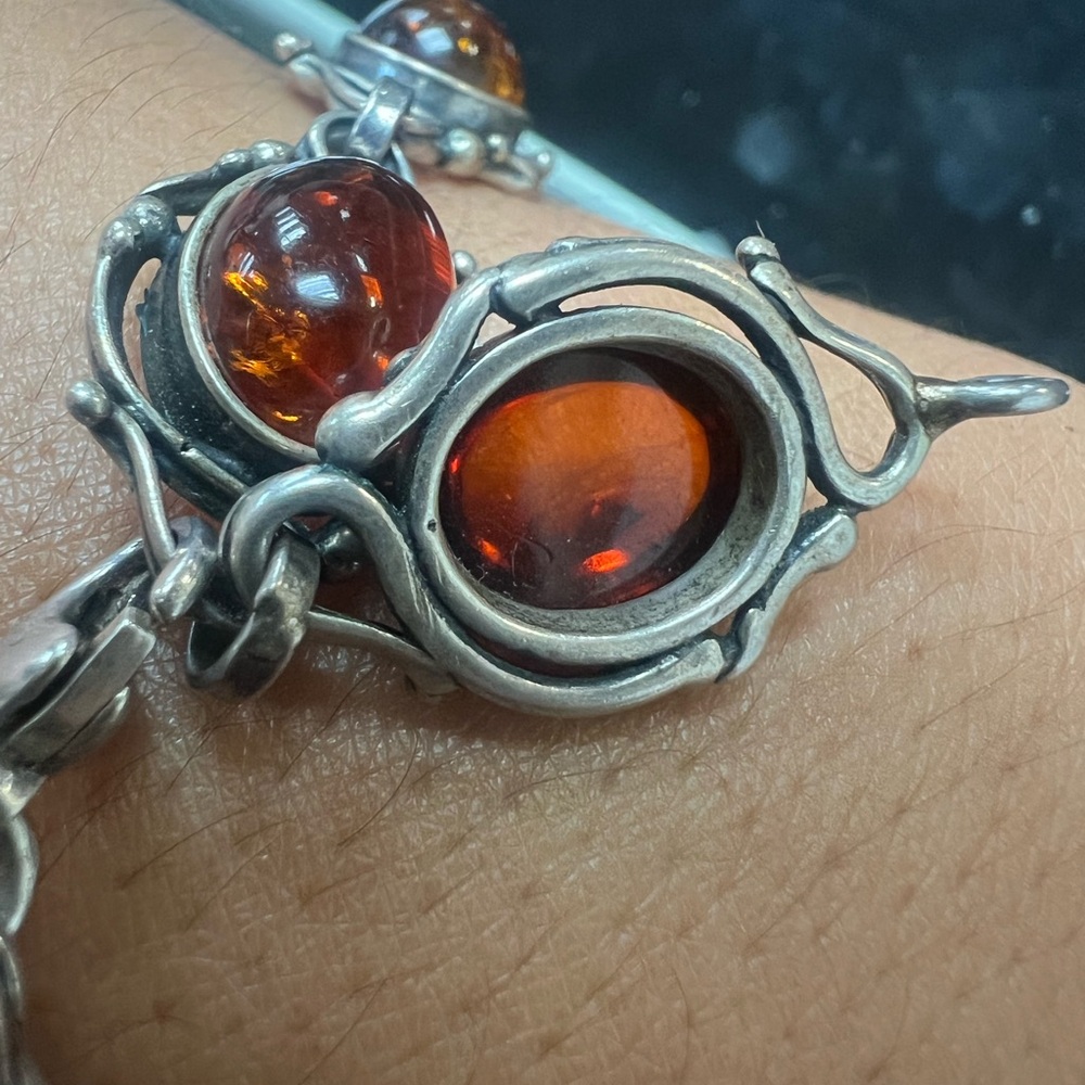 Vintage Natural Baltic Amber with 925 silver bracelet - Picture 4 of 9